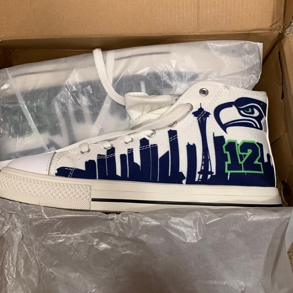 Seattle Seahawk 12th man size 9 high top sneakers - Picture 1 of 7